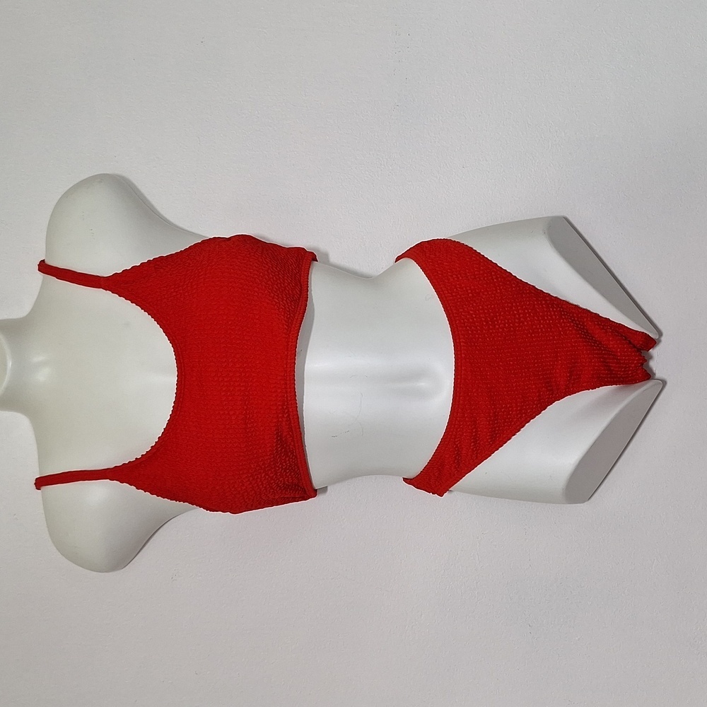Fanuerg Red Textured Swim Bikini Set Red